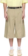 Lemaire Khaki Maxi Pleated Bermuda Shorts In Green
