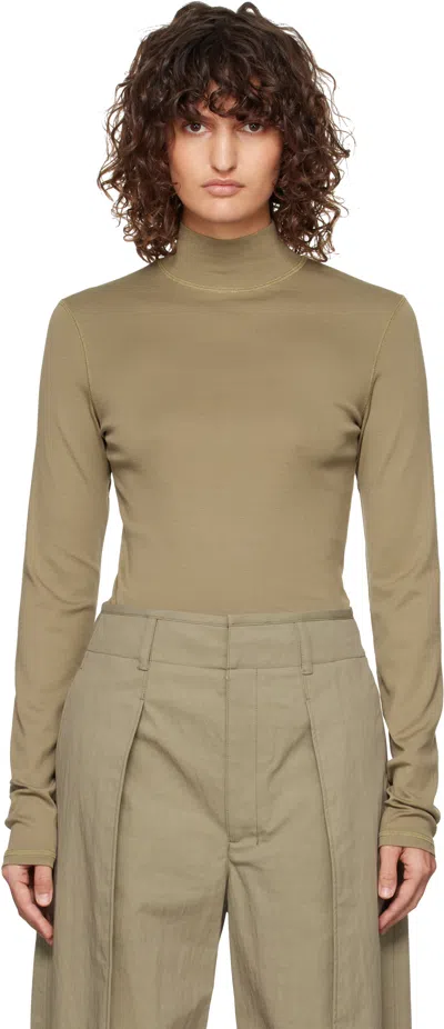 Lemaire Khaki Rib Turtleneck In Bg249 Green Beige