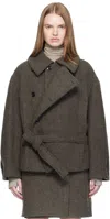 Lemaire Khaki Short Asymmetrical Bathrobe Coat In Burgundy