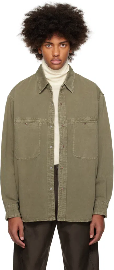 Lemaire Khaki Snaps Denim Shirt In Gr629 Denim Snow Oli
