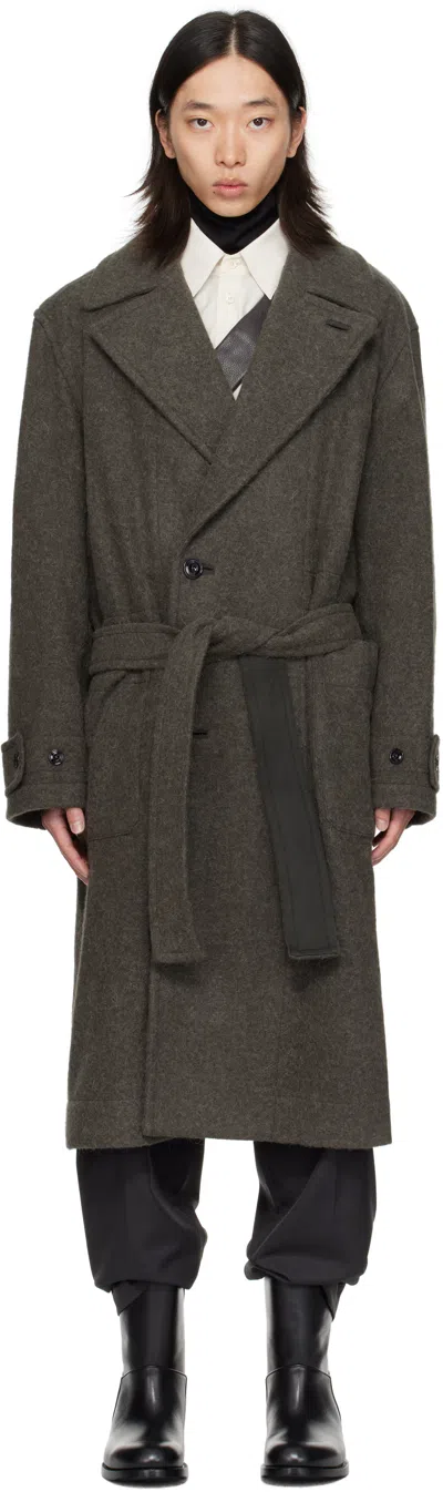 Lemaire Khaki Soft Coat In Gray