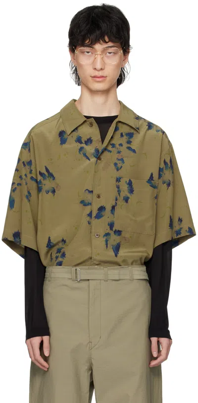 Lemaire Khaki Summer Shirt In Mu075 Khaki / Ink