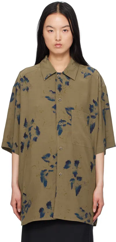 Lemaire Khaki Summer Shirt In Mu075 Khaki / Ink