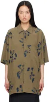 Lemaire Khaki Summer Shirt In Mu075 Khaki / Ink