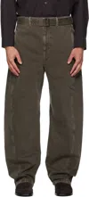 Lemaire Khaki Twisted Belt Jeans In Brown