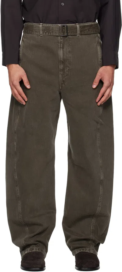 Lemaire Khaki Twisted Belt Jeans In Brown