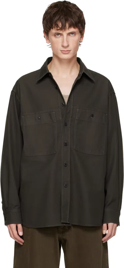 Lemaire Khaki Utility Shirt In Brown