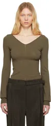 Lemaire Khaki Wide V-neck Top In Gr678 Dark Khaki