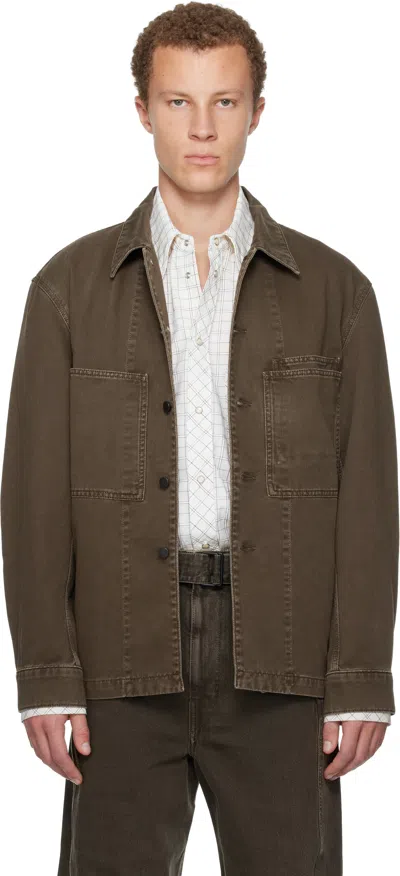Lemaire Khaki Workwear Denim Overshirt In Brown