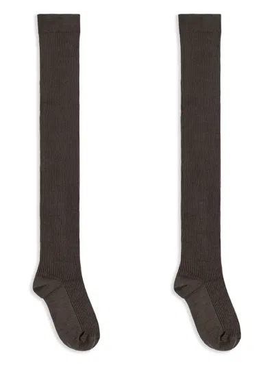 Lemaire Knee-length Ribbed Socks In Brown