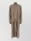 Lemaire Knit Midi Dress With Turtleneck And Belt In Brown