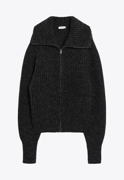 Lemaire Knitted Alpaca Zip Cardigan In Black
