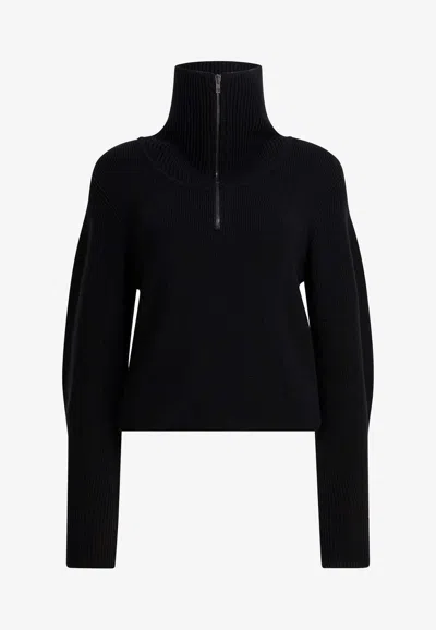Lemaire Knitted Half-zip Sweater In Black