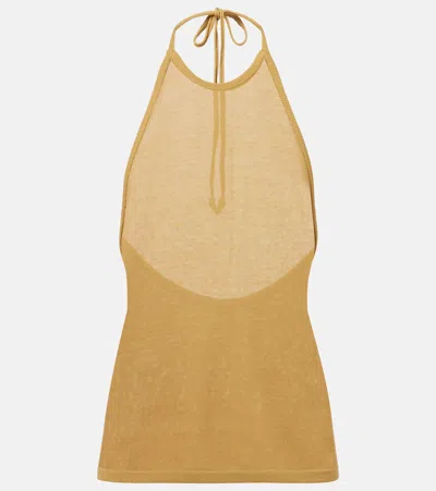 Lemaire Knitted Halterneck Cotton Top In Sand