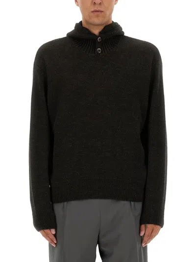 Lemaire Knitted Hooded Sweater With Ribbed Detailing In Black