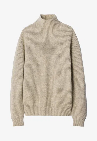 Lemaire Knitted Yak And Alpaca Wool Turtleneck Sweater In Beige
