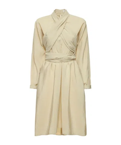 Lemaire Knotted Silk Midi Dress In Neutral