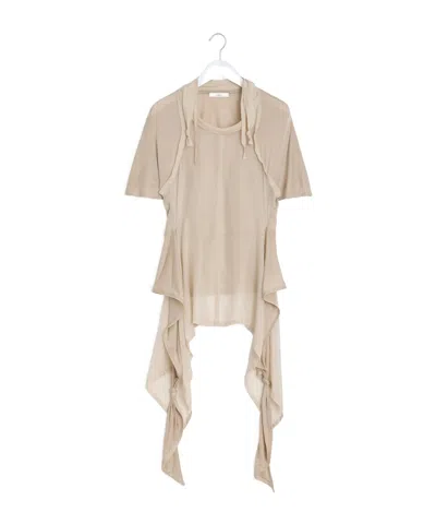 Lemaire Mixed Fabric Knotted Top In Powdery Blush