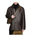 Lemaire Brown Spread Collar Leather Jacket In Black