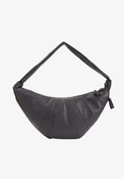 Lemaire Large Croissant Bag In Soft Grained Leather In Dark Brown