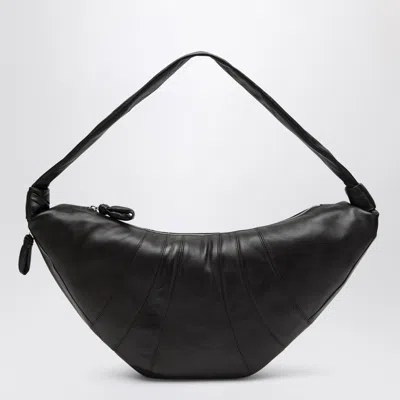 Lemaire Large Croissant Dark Chocolate Lambskin Bag In Black