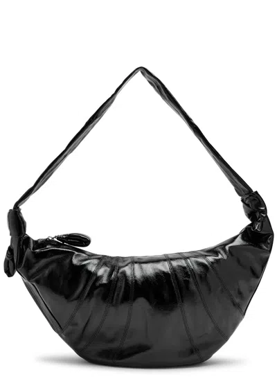 Lemaire Large Croissant Faux Patent Leather Shoulder Bag In Black