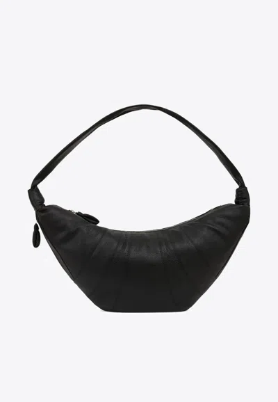 Lemaire Large Croissant Grained Leather Shoulder Bag In Black