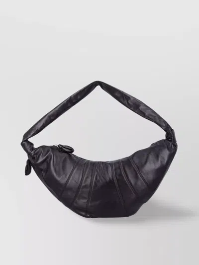 Lemaire Large Leather Crescent Bag With Side Knot Finishings In Black
