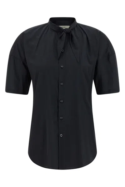 Lemaire Short Sleeve Shirt Tie Neck Detail In Blue