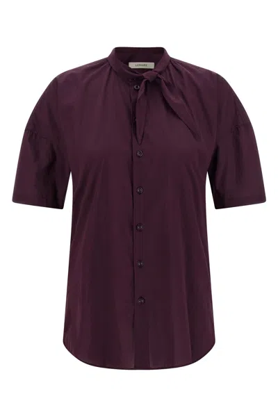 Lemaire Short Sleeve Shirt With Foulard In Washed Cotton Muslin In Purple