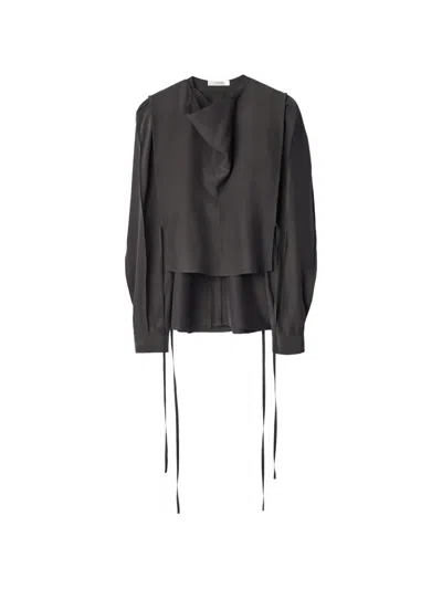 Lemaire Layered Blouse In Silk And Viscose Cloth In Brown