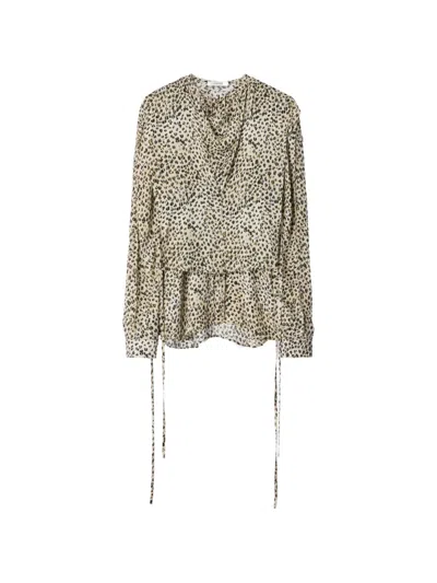 Lemaire Layered Blouse Leopard Printed Viscose In 뉴트럴