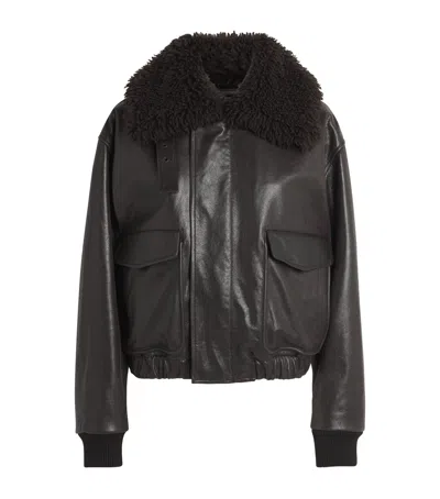 Lemaire Leather Aviator Jacket In Black