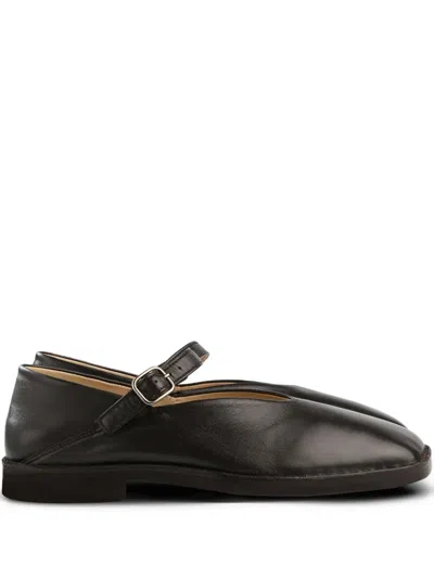 Lemaire Black Calf Leather Ballerina Shoes With Off-center Vamp