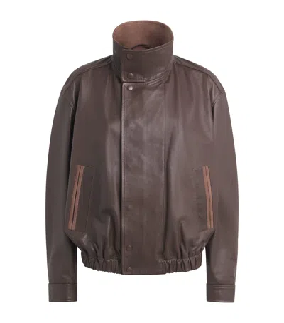 Lemaire Leather Blouson Bomber Jacket In Brown