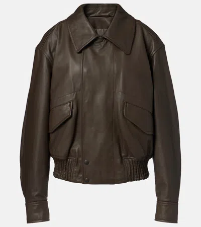 Lemaire Soft Nappa Leather Jacket In Taupe Grey