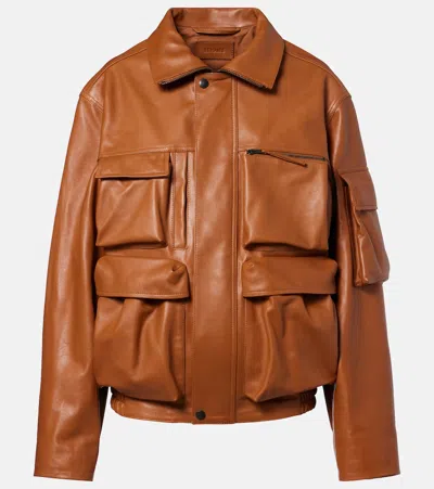 Lemaire Leather Blouson Jacket In Brown