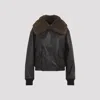 Lemaire Leather Blouson With Shearling Collar In Dark Espresso