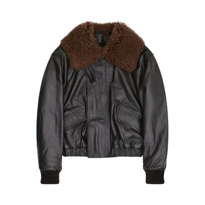 Pre-owned Lemaire Leather Blouson With Shearling Collar 'dark Espresso' | Black | Women's Size M