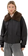 Lemaire Leather Blouson With Shearling Collar Dark Espresso In Brown