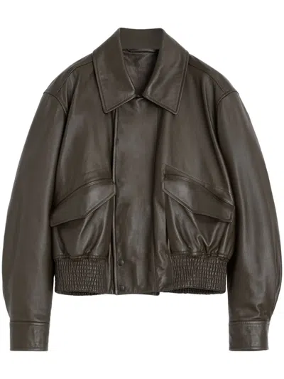 Lemaire Leather Bomber Jacket Mushroom
