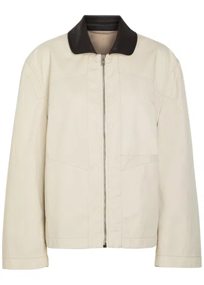 Lemaire Leather Collar Cotton Jacket In Neutral