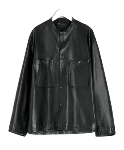 LEMAIRE SNAP-CLOSURE PATCH-POCKET LEATHER OVERSHIRT