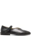 Lemaire Black Calf Leather Ballerina Shoes With Off-center Vamp In Black