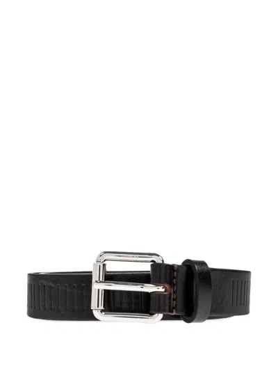 Lemaire Leather-grooved Belt In Black