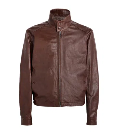 Lemaire Leather Harrington Jacket In Brown