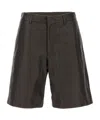 Lemaire Brown Leather Bermuda Shorts In Green