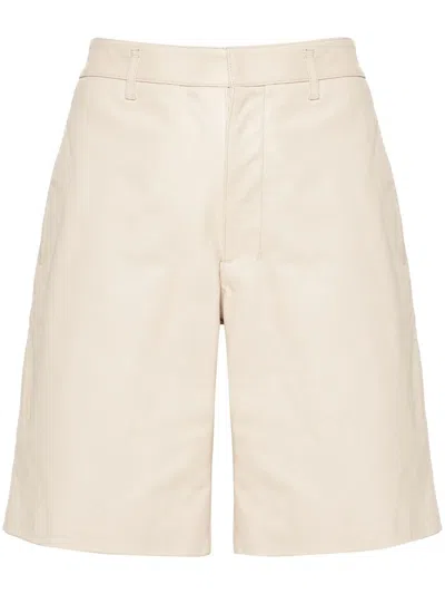 Lemaire Leather Knee Shorts In Wh002 - Off White