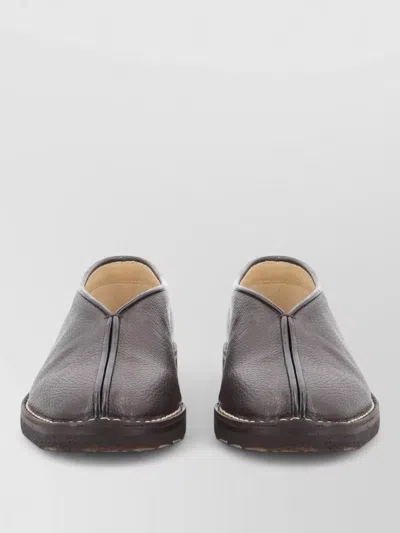 Lemaire Leather Loafer Round Toe Contrast Stitching In Brown