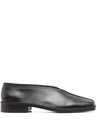Lemaire 20mm Square-toe Piped Leather Loafers In Brown